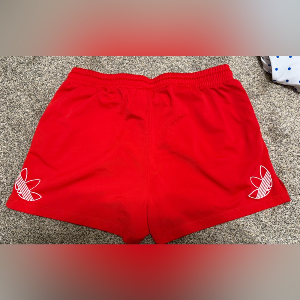 adidas Red Athletic Shorts with White Trefoil Logos - Picture 2 of 2